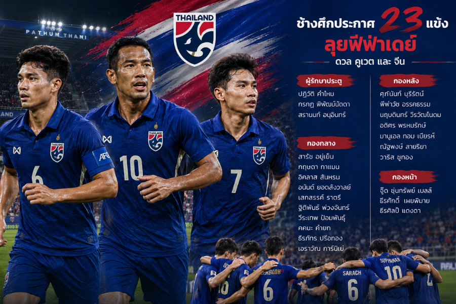 ช้างศึกประกาศ 23 แข้งลุยฟีฟ่าเดย์ มุ้ย คืนทัพ-เอราวัณติดชุดใหญ่ครั้งแรก ก่อนดวลคูเวตและจีน
