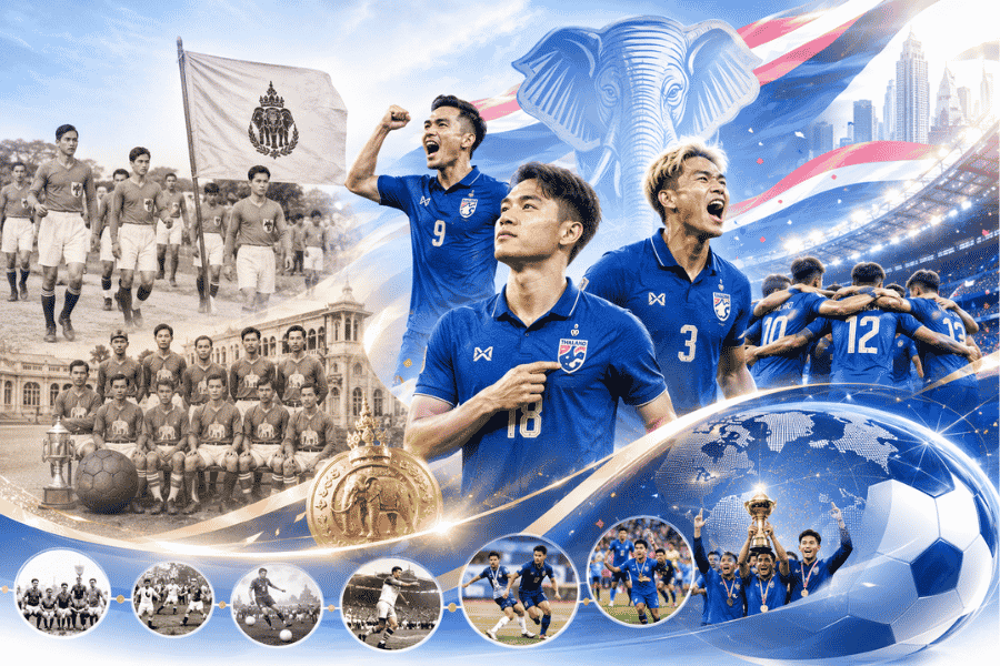 จุดเริ่มต้นทีมชาติไทย เปิดประวัติศาสตร์ 100 ปี ทัพช้างศึก จากเสื้อตรามงกุฎสู่เวทีโลก