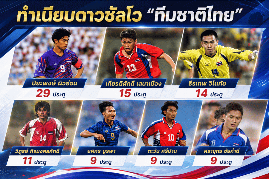 ดาวซัลโวทีมชาติไทยตลอดกาล เปิดทำเนียบยอดดาวยิงช้างศึก จากปิยะพงษ์ถึงธีรศิลป์