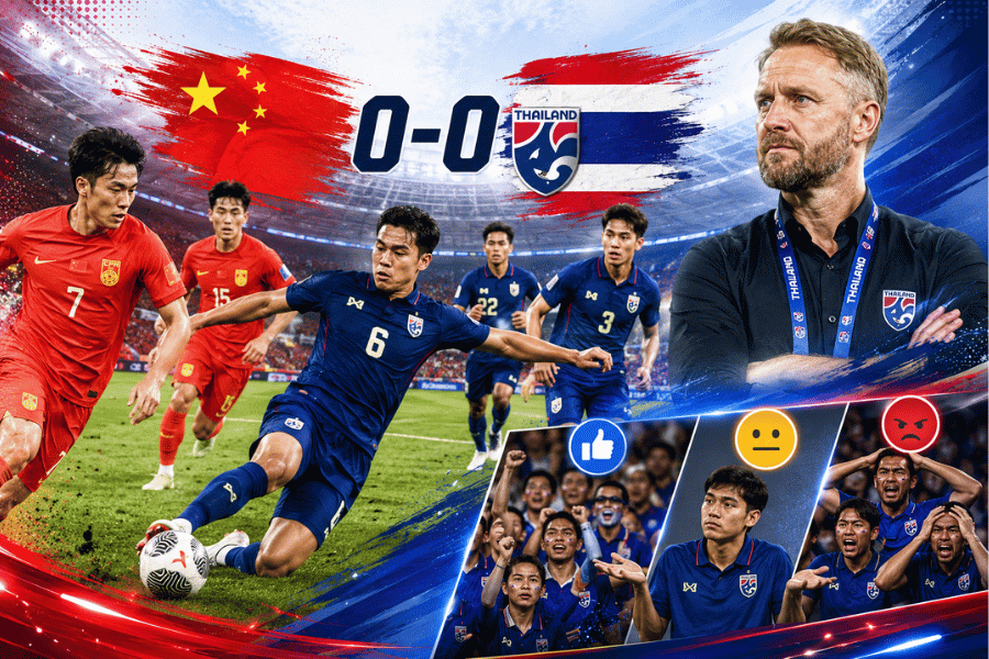 จีน 0-0 ไทย ช้างศึกยุคฮัดสันตั้งรับแน่น บุกแบ่งแต้มแดนมังกร กระแสแฟนบอลเสียงแตกหลังเกม