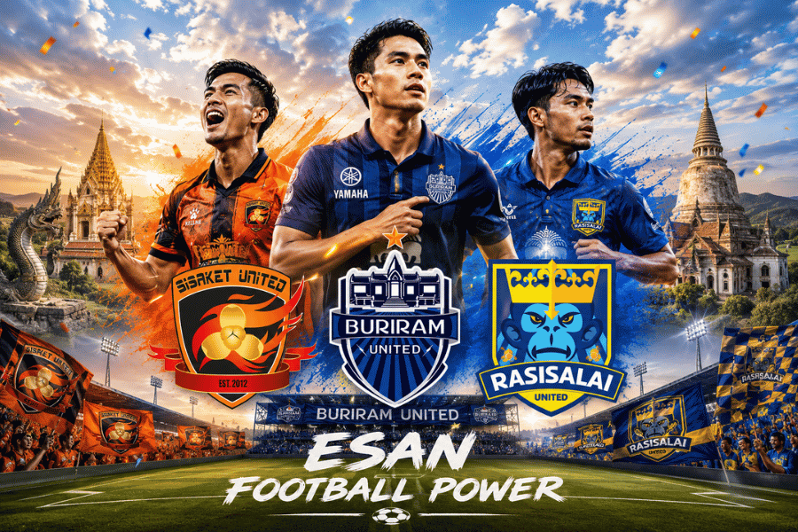 ภาคอีสานกำลังกลายเป็นศูนย์กลางฟุตบอลไทย เมื่อบุรีรัมย์ ราษีไศล และศรีสะเกษ ปลุกพลังลูกหนังแดนอีสานอีกครั้ง
