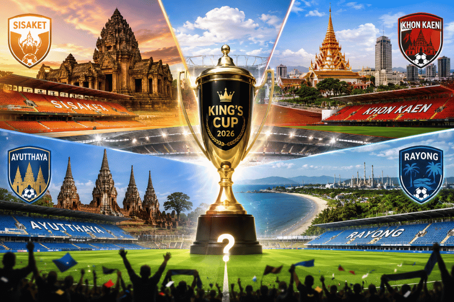 คิงส์คัพ 2026 จังหวัดไหนควรเป็นเจ้าภาพ? ศรีสะเกษ ขอนแก่น อยุธยา หรือระยอง ใครได้ใจแฟนบอลมากที่สุด