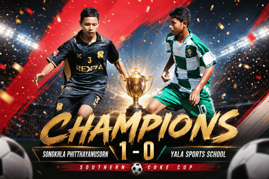 สงขลาพิทยานุสรณ์ เฉือน รร.กีฬายะลา 1-0 ซิวแชมป์โค้ก คัพ U17 ภาคใต้