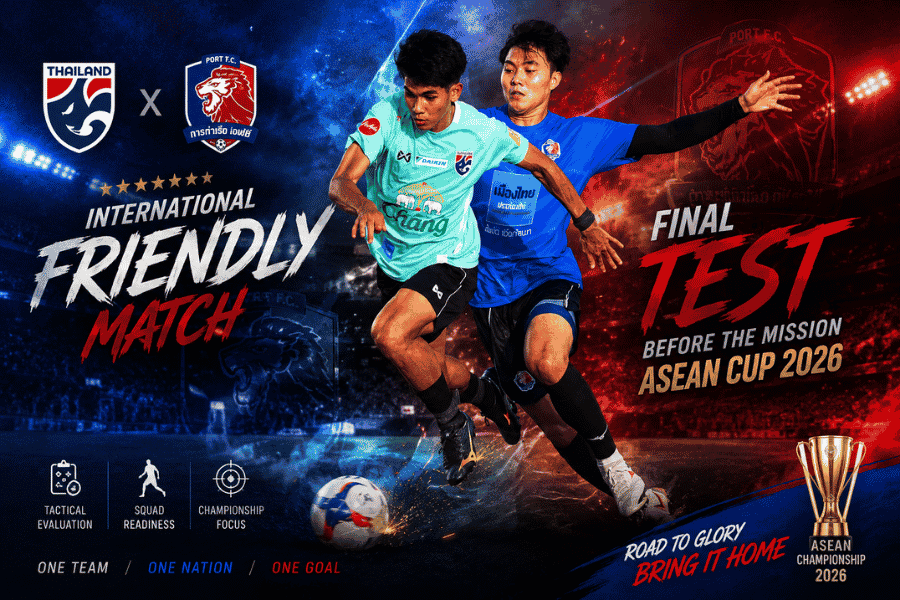 อุ่นเครื่องทีมชาติไทย ดวล การท่าเรือ บททดสอบสุดท้ายก่อนล่าแชมป์ ASEAN Cup 2026