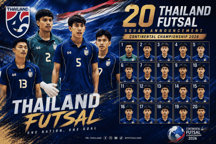 เปิดโผ 20 แข้งฟุตซอลไทยลุยศึกคอนติเนนทัล 2026