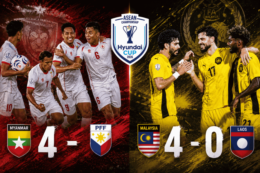 มาเลเซียร้อนแรงก่อนดวลไทย ถล่มลาว 4-0 ขณะเมียนมาบุกยิงฟิลิปปินส์ 4-1 ศึกอาเซียน ฮุนได คัพ 2026