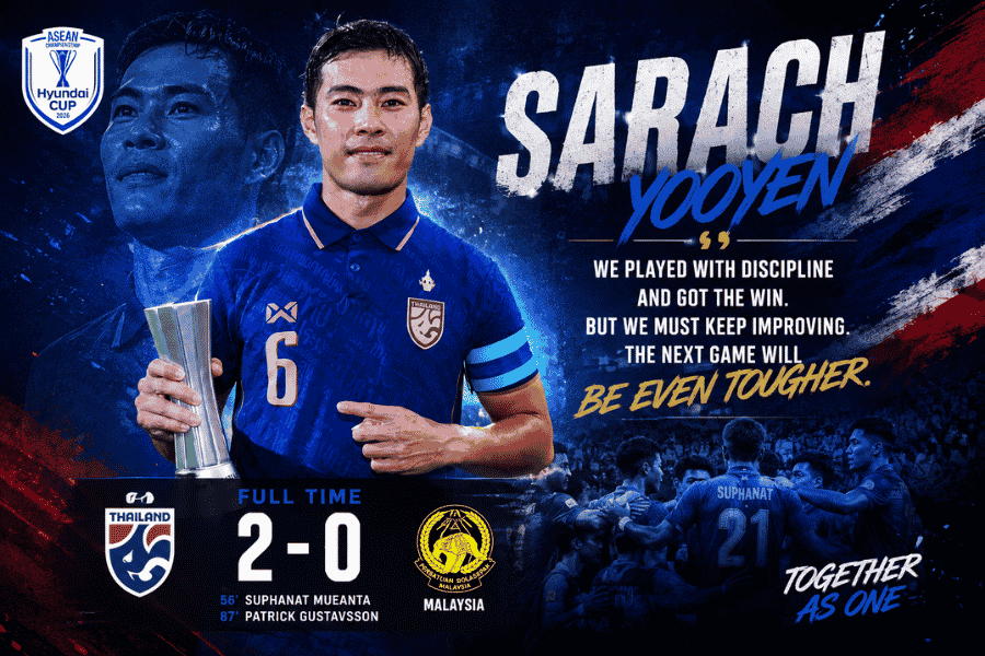 สารัชย้ำช้างศึกยังหยุดไม่ได้ ชนะมาเลเซีย 2-0 ด้วยหัวใจทีม ก่อนลุยด่านฟิลิปปินส์