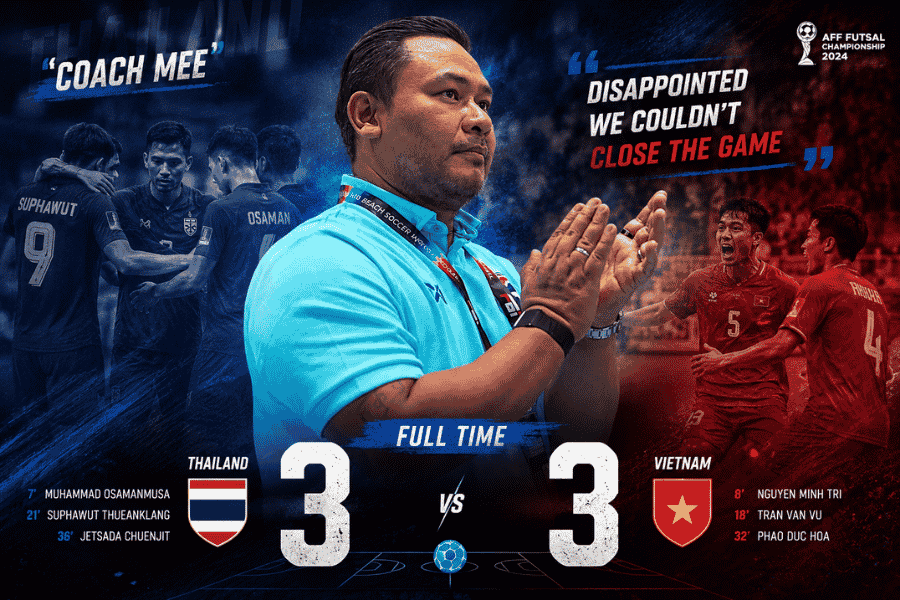 โค้ชหมีรับเสียดาย ฟุตซอลไทยปิดเกมไม่ลง โดนเวียดนามไล่เจ๊า 3-3 ก่อนชี้ต้องแก้เกมพาวเวอร์เพลย์ด่วน