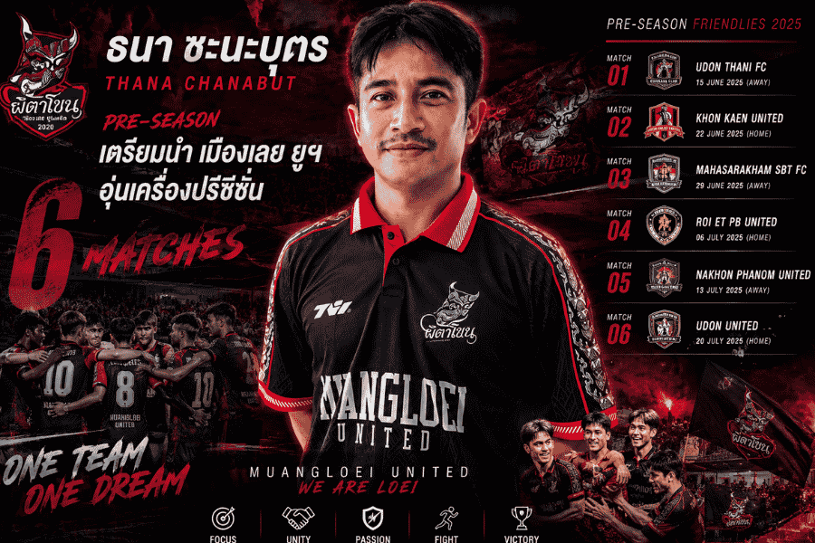 ธนา ชะนะบุตร วางคิวอุ่นเครื่อง 6 นัด พาเมืองเลย ยูไนเต็ด เตรียมพร้อมก่อนประเดิมไทยลีก 2 ฤดูกาลประวัติศาสตร์