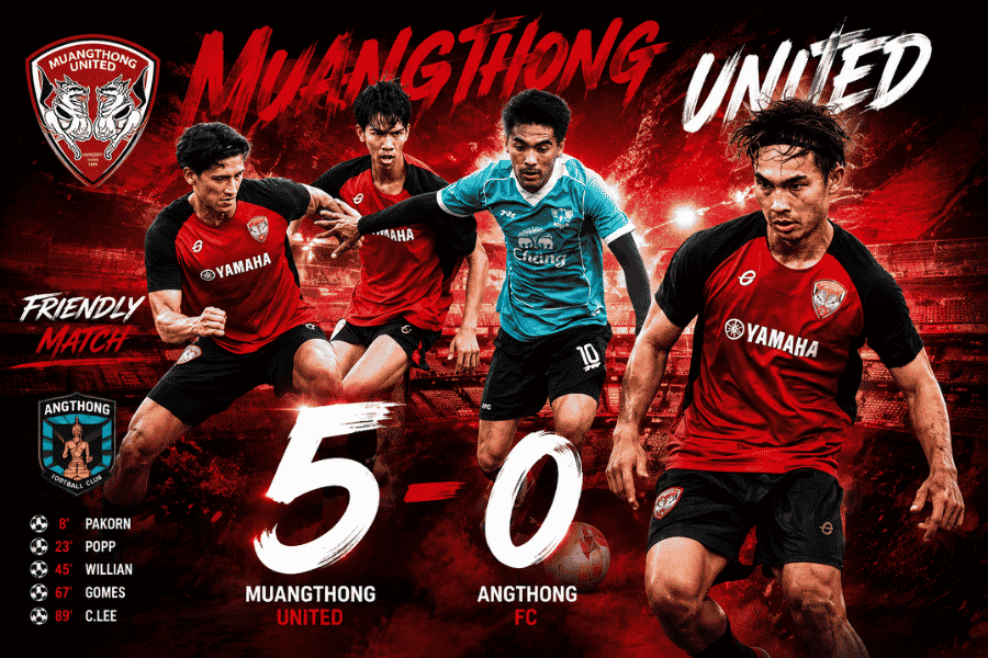 เมืองทอง ยูไนเต็ด ไล่ถล่ม อ่างทอง เอฟซี 5-0 เกมอุ่นเครื่อง ส่งสัญญาณพร้อมก่อนเปิดฤดูกาล 2026/27