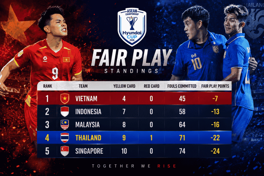 เปิดแฟร์เพลย์อาเซียน 2026 เวียดนามวินัยดีสุด ไทยอันดับ 4 ก่อนลุยรอบรองฯ