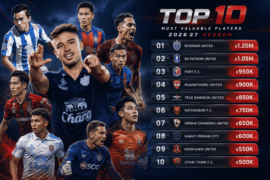 เปิด 10 แข้งมูลค่าสูงสุดไทยลีก บิสโซลีนำโด่ง 84 ล้าน บุรีรัมย์ติดโผ 6 ราย