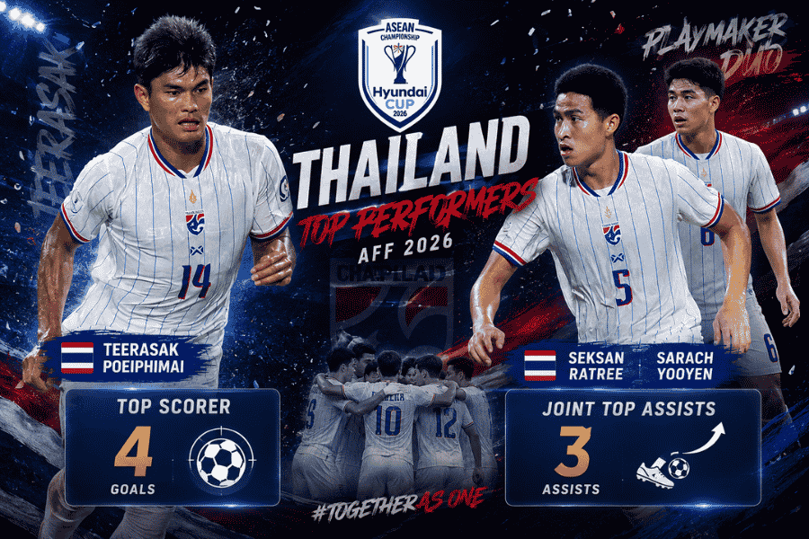 ธีรศักดิ์นำดาวซัลโวช้างศึก 4 ประตู เสกสรรค์-สารัชครองจอมแอสซิสต์ AFF 2026