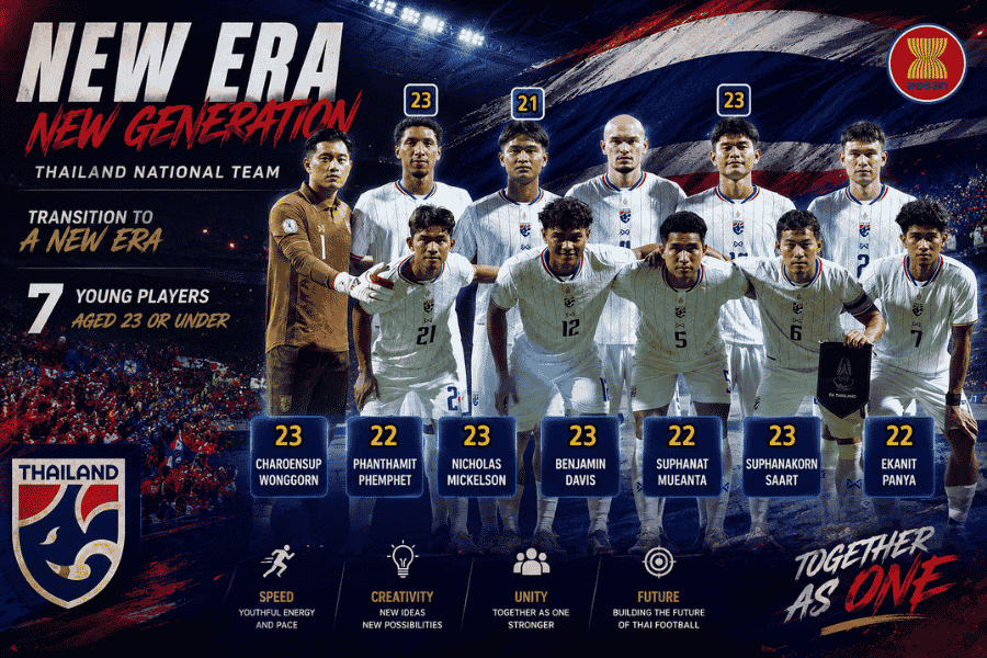 7 แข้ง U23 ยึดตัวจริงช้างศึก เพจอาเซียนชี้ไทยกำลังเปลี่ยนผ่านสู่เจเนอเรชันใหม่