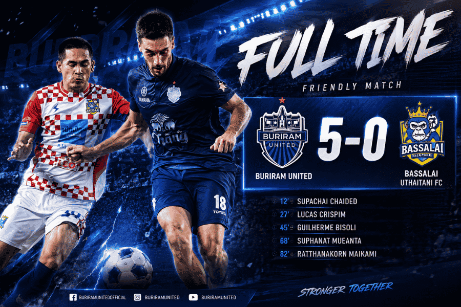 บุรีรัมย์ ฟอร์มโหดไม่แผ่ว อุ่นเครื่องถล่ม ราษีไศล 5-0 ก่อนลุยซีซั่น 2026/27
