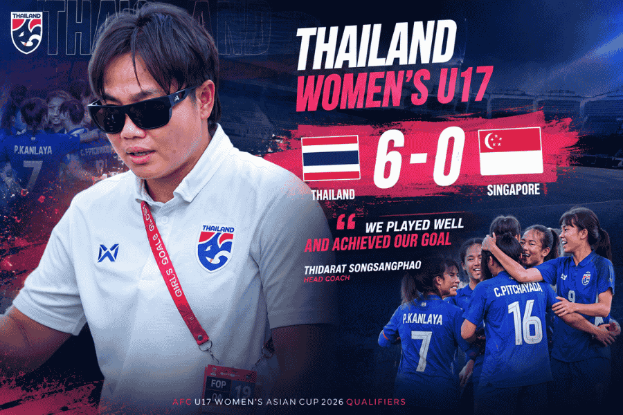ธิดารัตน์ พอใจ ชบาแก้ว U17 พัฒนาต่อเนื่อง หลังถล่มสิงคโปร์ 6-0