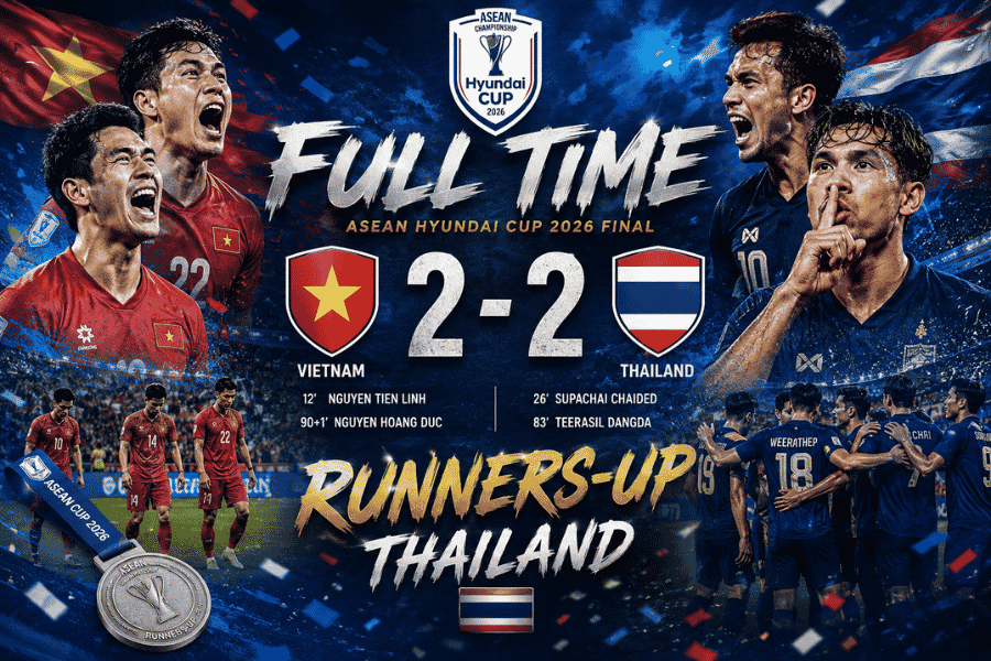 ช้างศึกสู้จนสุดทาง ไทยบุกเจ๊าเวียดนาม 2-2 รวมสองนัดพ่าย 2-4 จบรองแชมป์อาเซียน คัพ 2026