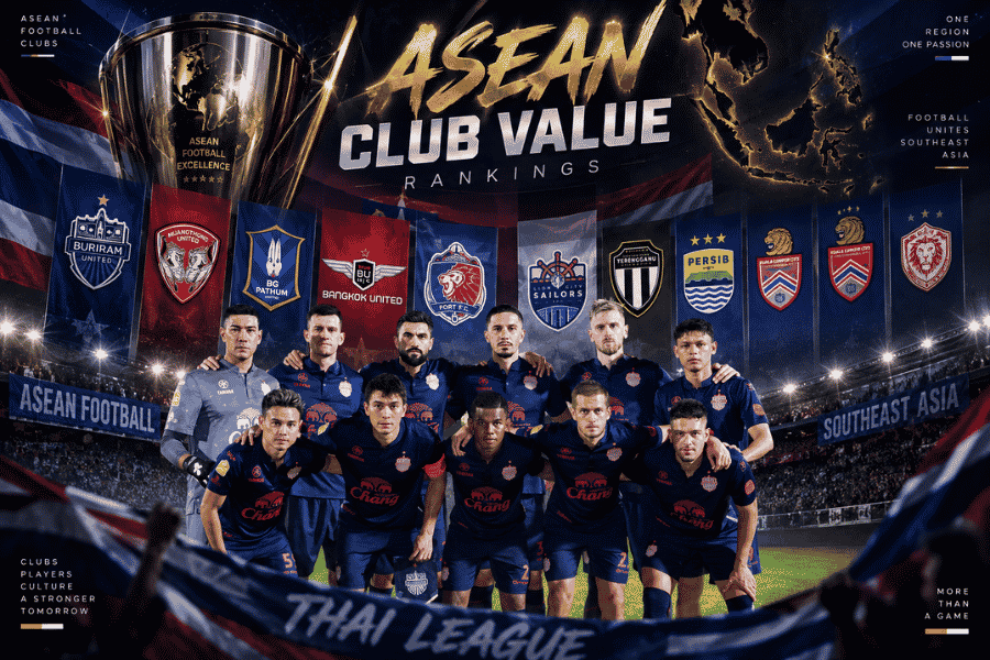 เปิด 10 สโมสรมูลค่าสูงสุดในอาเซียน 2026/27 ไทยลีกติดโผครึ่งหนึ่ง บุรีรัมย์อันดับ 2